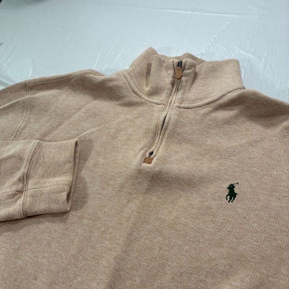 Polo Ralph Lauren Tan Quarter-Zip Men's Large Cotton Preppy